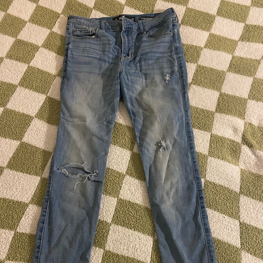 Hollister Blue Skinny Jeans with Distressed Details